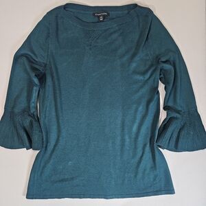 41‎ Hawthorn Top Womens Small Petite Hunter Green Flutter Sleeve Fall Sweater